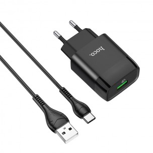 Блок живлення Hoco C72Q Glorious QC3.0 18W (1USB-A) + кабель USB to Type-C Чорний