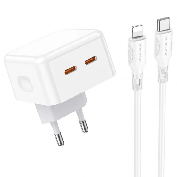 Зарядний пристрій Borofone BA76A Source PD35W (2Type-C) + Type-C to Lightning, White