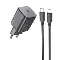 Блок питания Hoco N40 Mighty PD20W (1USB-C) + кабель Type-C to Lightning Black