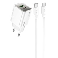Блок питания Hoco N46 Glorious PD20W+QC3.0 (1USB-A/1C) + кабель Type-C to Type-C White