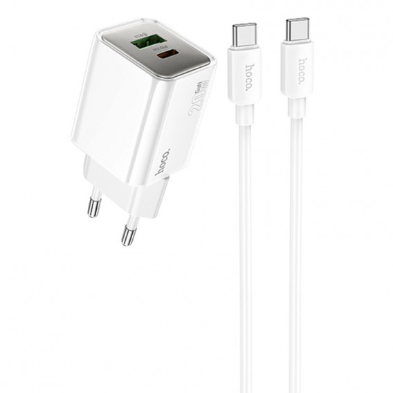 Зарядное устройство Hoco N46 Glorious PD20W+QC3.0 (1USB-A/1C) + Type-C to Type-C, White