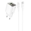Зарядное устройство Hoco N46 Glorious PD20W+QC3.0 (1USB-A/1C) + Type-C to Lightning, White