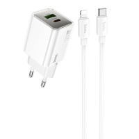 Блок питания Hoco N46 Glorious PD20W+QC3.0 (1USB-A/1C) + кабель Type-C to Lightning White