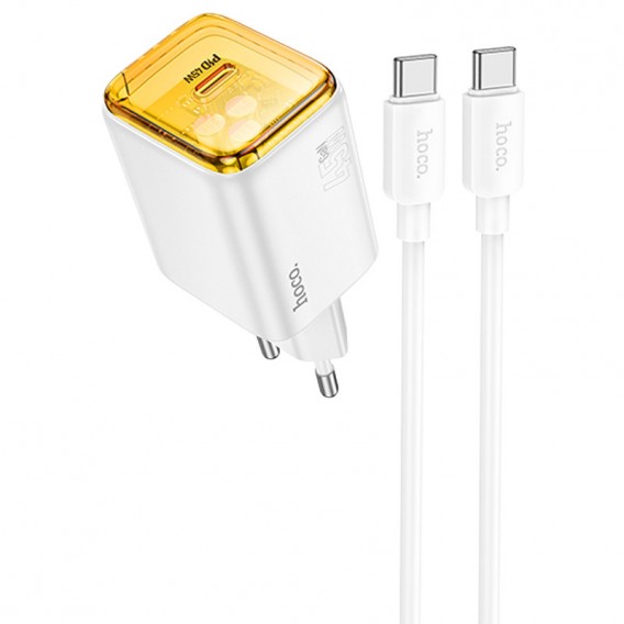 Зарядное устройство Hoco N54 Monsoon PD45W (1USB-C) + Type-C to Type-C, White