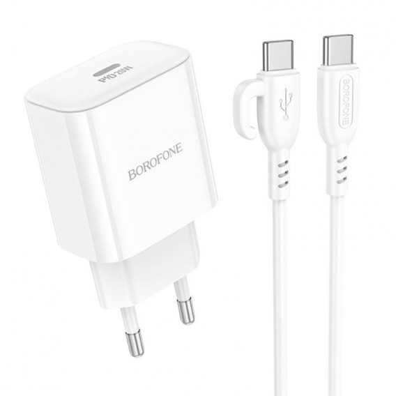Блок живлення Borofone BA81A PD20W (1USB-C) + кабель Type-C to Type-C White