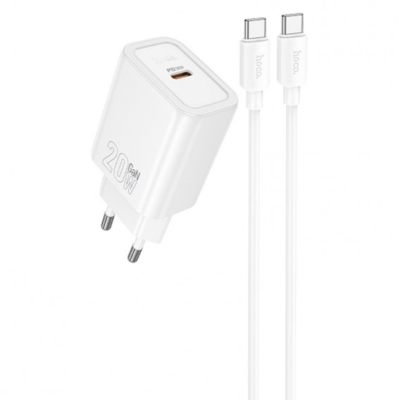 Блок живлення Hoco N60 Gentle PD20W (1USB-C) + кабель Type-C to Type-C White