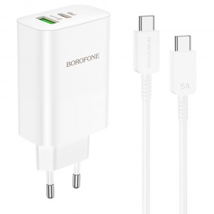 Блок живлення Borofone BN10 Sunlight PD65W (1USB-A/1C) + кабель Type-C to Type-C White