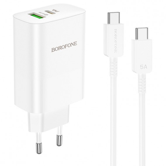Блок живлення Borofone BN10 Sunlight PD65W (1USB-A/1C) + кабель Type-C to Type-C White