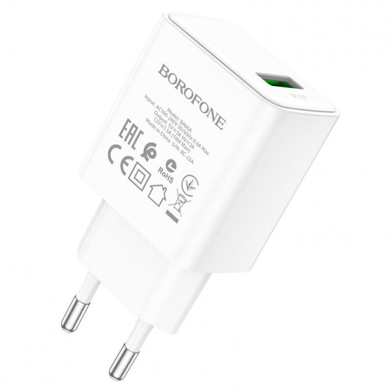 Блок живлення Borofone BA66A QC3.0 (1USB-A) White