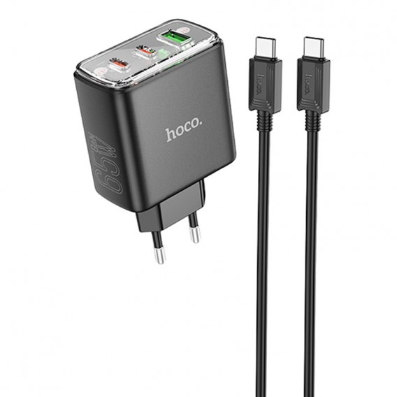 Блок живлення Hoco CS44A Smart PD65W (1USB-A/2С) + кабель Type-C to Type-C Black