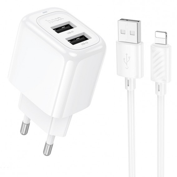 Блок живлення Hoco CS51A Surplus (2USB-A) + кабель USB to Lightning White