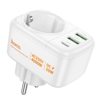 Блок питания Hoco AC26 Changer Outlet Extender 20W (2USB-A/1C/1Socket) White
