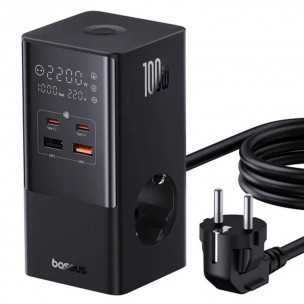 Блок живлення Baseus PowerCombo Tower PowerStrip 100W (2USB-A/2C/2Socket) (1.5m) (E00023609113-00) Cluster Black