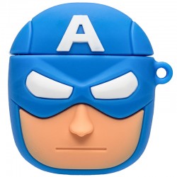 Силиконовый футляр для наушников AirPods + карабин Marvel & DC series (Капитан Америка/Синий)
