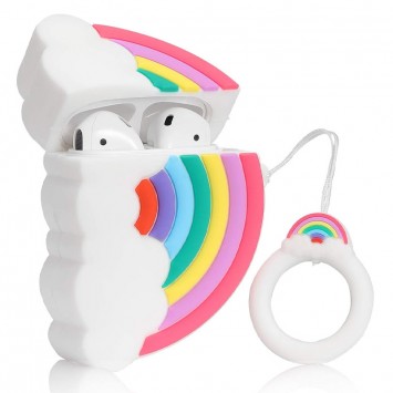 Силіконовий футляр для навушників AirPods + кільце Rainbow (Веселка / Білий) - Apple AirPods - зображення 1 