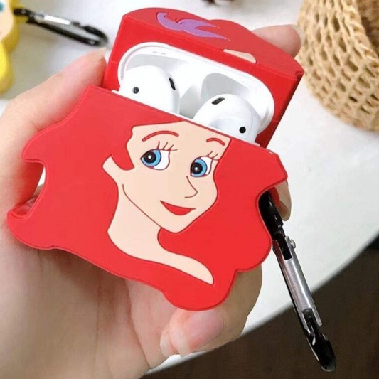 Силіконовий футляр Disney series для навушників AirPods 1/2 + карабін ( Русалочка / Червоний) - зображення 1 