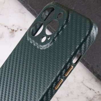 Шкіряний чохол для iPhone 13 Pro Leather Case Carbon series (Зелений) - Чохли для iPhone 13 Pro - зображення 3 