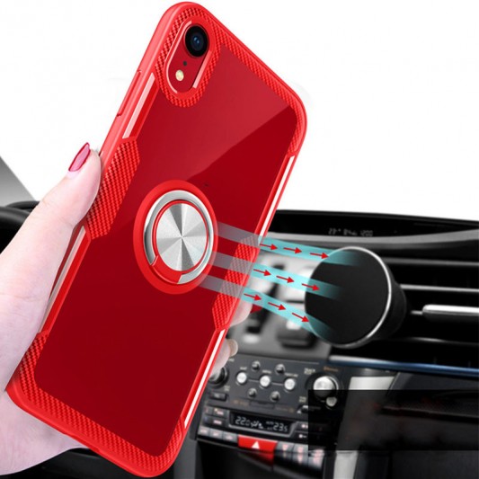 TPU+PC чохол для iPhone XR Deen CrystalRing for Magnet (opp) (Безбарвний/Червоний) - зображення 2 