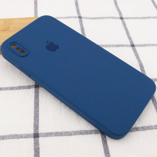 Чохол для iPhone XS Silicone Case Square Full Camera Protective (AA) (Синій / Navy blue) - зображення 1 