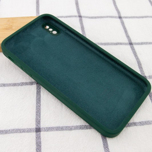 Чохол для iPhone XS Silicone Case Square Full Camera Protective (AA) (Зелений / Dark green) - зображення 2 