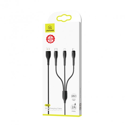 Дата кабель Usams US-SJ374 U38 3IN1 Charging Cable 1m (Чорний) - зображення 4 