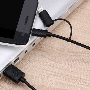 Дата кабель Usams US-SJ077 2in1 U-Gee USB to Micro USB + Lightning (1m) (Чорний) - MicroUSB кабелі - зображення 1 