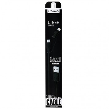 Дата кабель Usams US-SJ077 2in1 U-Gee USB to Micro USB + Lightning (1m) (Чорний) - MicroUSB кабелі - зображення 2 