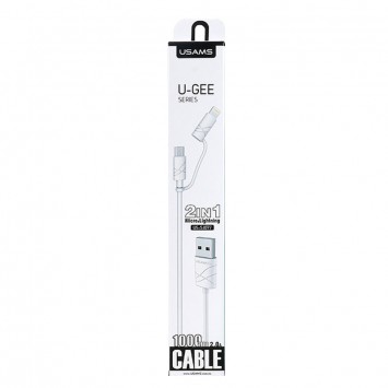 Дата кабель Usams US-SJ077 2in1 U-Gee USB to Micro USB + Lightning (1m) (Білий) - MicroUSB кабелі - зображення 1 