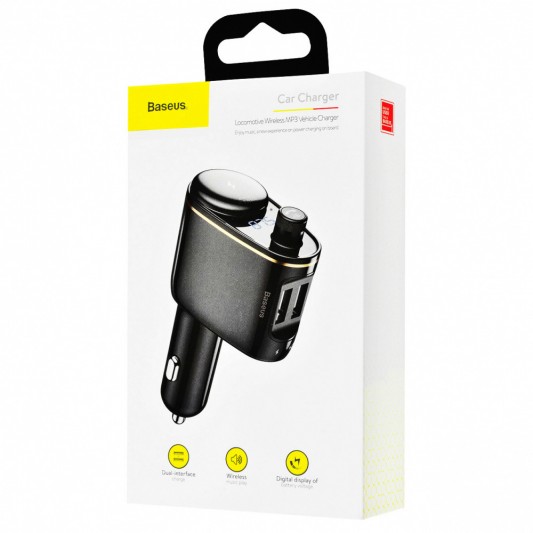 Автомобільна зарядка Baseus Locomotive Bluetooth FM Launcher (3.4A) 2USB (CCALL-R) (Чорний) - зображення 5 