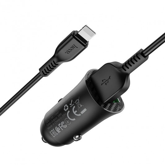 Автомобільна зарядка Hoco Z39 QC3.0 (2USB) + Lightning (Чорний) - зображення 3 