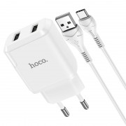 Зарядное устройство HOCO N7 (2USB/2,1A) + USB - Type-C (Белый)