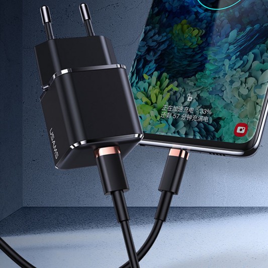 Зарядний пристрій Usams US-CC140 T42 25W Super Si (1Type-C/25W) (Чорний) - зображення 1 
