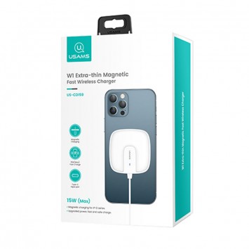 Бездротова зарядка для iPhone Usams US-CD153 Ultra-thin Magnetic With Cable (Білий) - Безпровідні ЗП - зображення 4 