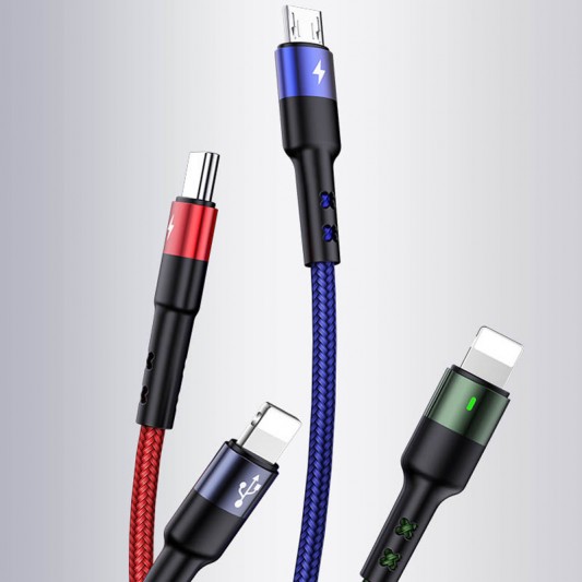 Дата кабель Usams US-SJ411 U26 4in1 USB to Combo 2A (0.35m) (Чорний) - зображення 3 