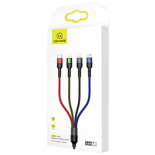 Дата кабель Usams US-SJ411 U26 4in1 USB to Combo 2A (0.35m) (Чорний) - зображення 4 