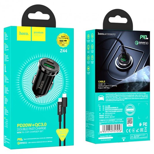 АЗУ Hoco Z44 Leading PD+QC3.0 (1USB/3A) +Type-C to Lightning - изображение 4