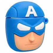 Силіконовий футляр для навушників AirPods + карабін Marvel & DC series (Капітан Америка / Синій)