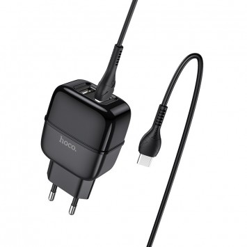 USB зарядний пристрій Hoco C77A (2USB/2.4A) + Type-C (Чорний) - Мережеві ЗП (220 В) - зображення 1 