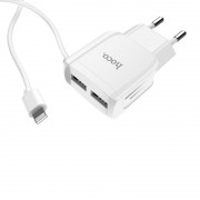 Зарядний пристрій для Iphone Hoco C59A (2USB / 2.4A) + lightning (Білий)