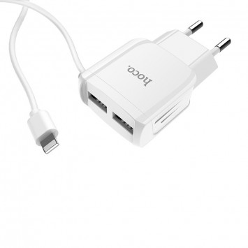 Зарядний пристрій для Iphone Hoco C59A (2USB / 2.4A) + lightning (Білий) - Мережеві ЗП (220 В) - зображення 1 