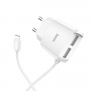 Зарядное устройство для Iphone Hoco C59A (2USB/2.4A) +lightning (Белый)