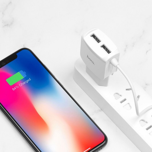 Зарядний пристрій для Iphone Hoco C59A (2USB / 2.4A) + lightning (Білий) - зображення 3 