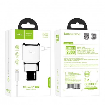 Зарядний пристрій для Iphone Hoco C59A (2USB / 2.4A) + lightning (Білий) - Мережеві ЗП (220 В) - зображення 5 