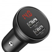 Автомобільна зарядка для телефону Baseus Digital Display Dual USB 4.8A Car Charger 24W (Сірий)
