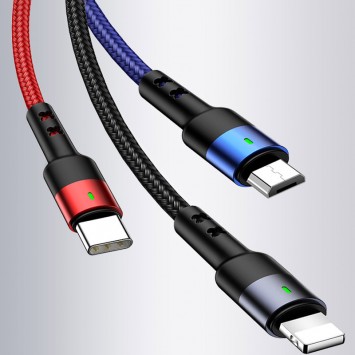 Кабель зарядки для телефону Usams US-SJ410 U26 3in1 USB to Combo 2A (0.35m) (Чорний) - Combo (універсальні) - зображення 1 