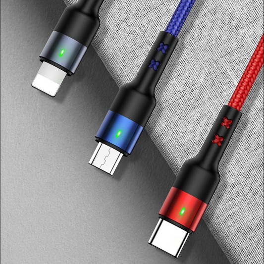 Кабель зарядки для телефону Usams US-SJ410 U26 3in1 USB to Combo 2A (0.35m) (Чорний) - зображення 6 