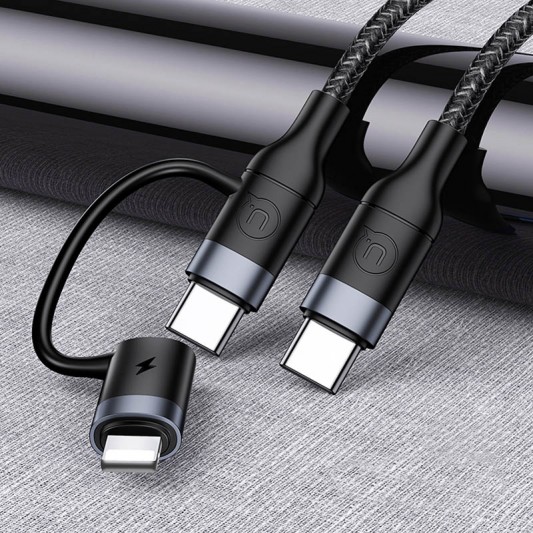 USB кабель для зарядки телефону Usams US-SJ403 U31 60W Fast charging Type-C to Type-C / Lightning (1.2m) (Чорний) - зображення 2 