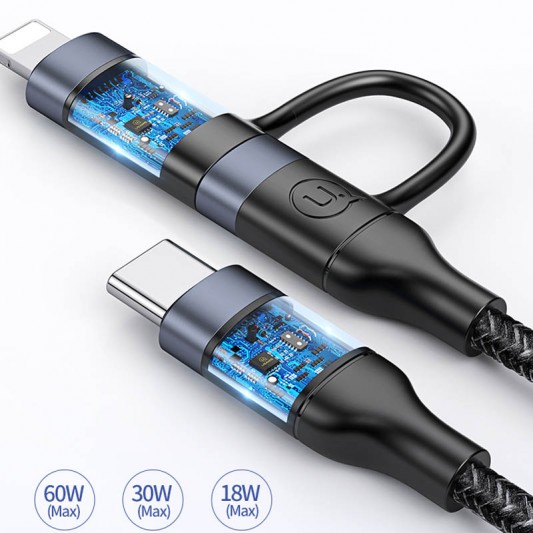 USB кабель для зарядки телефону Usams US-SJ403 U31 60W Fast charging Type-C to Type-C / Lightning (1.2m) (Чорний) - зображення 3 