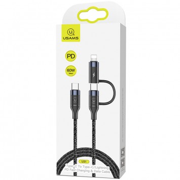 USB кабель для зарядки телефону Usams US-SJ403 U31 60W Fast charging Type-C to Type-C / Lightning (1.2m) (Чорний) - Combo (універсальні) - зображення 5 