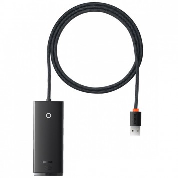 Черный переходник HUB Baseus Lite Series 4in1 с одним USB-A входом и четырьмя USB 3.0 выходами, длина кабеля 1 метр (модель WKQX03)